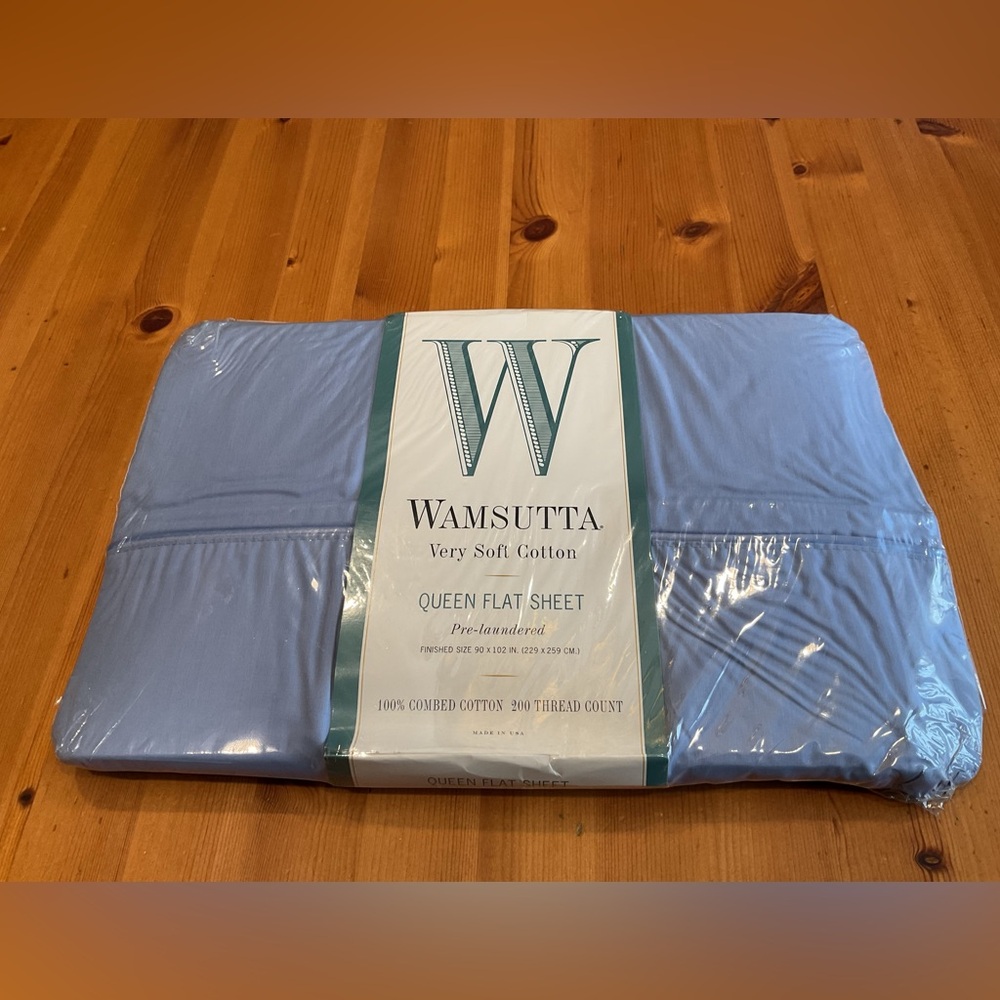 VINTAGE WAMSUTTA QUEEN FLAT SHEET PERIWINKLE BLUE 100% COTTON NWT FACTORY SEALED